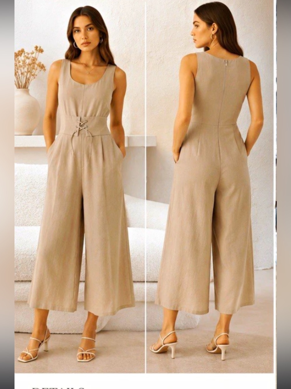 Club Monaco size 2 Sleeveless Wide-Leg Jumpsuit in Beige